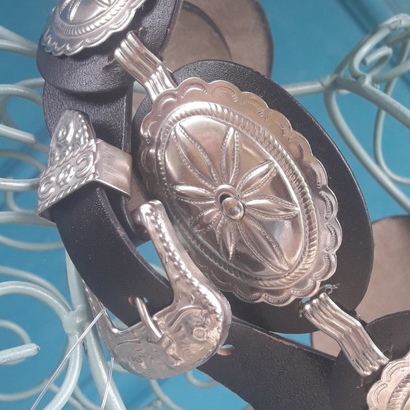 Vintage Conch Belt Boho Western Silver Metal and Leather Belt Country - Picture 12 of 17